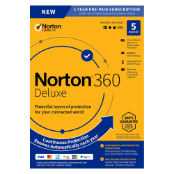 Norton 360 Deluxe | 5-Devices – 1Year | 50Gb Cloud Storage
